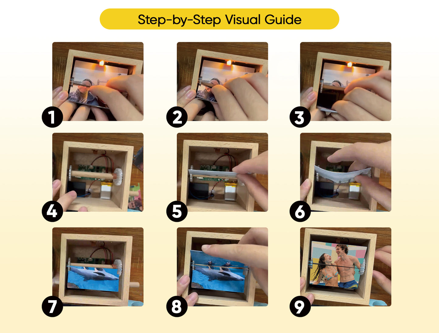 Custom Text & Photo Flipbook Frame Animation Machine without Music Detachable Photos Hand cranked Flipbook Box with Light Anniversary Gift For Wife
