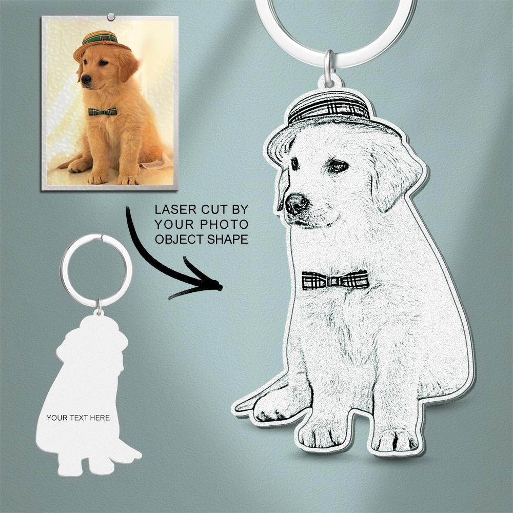 Custom Photo Engraved Keychain Stainless Steel Memorial Gift for Cute Pet