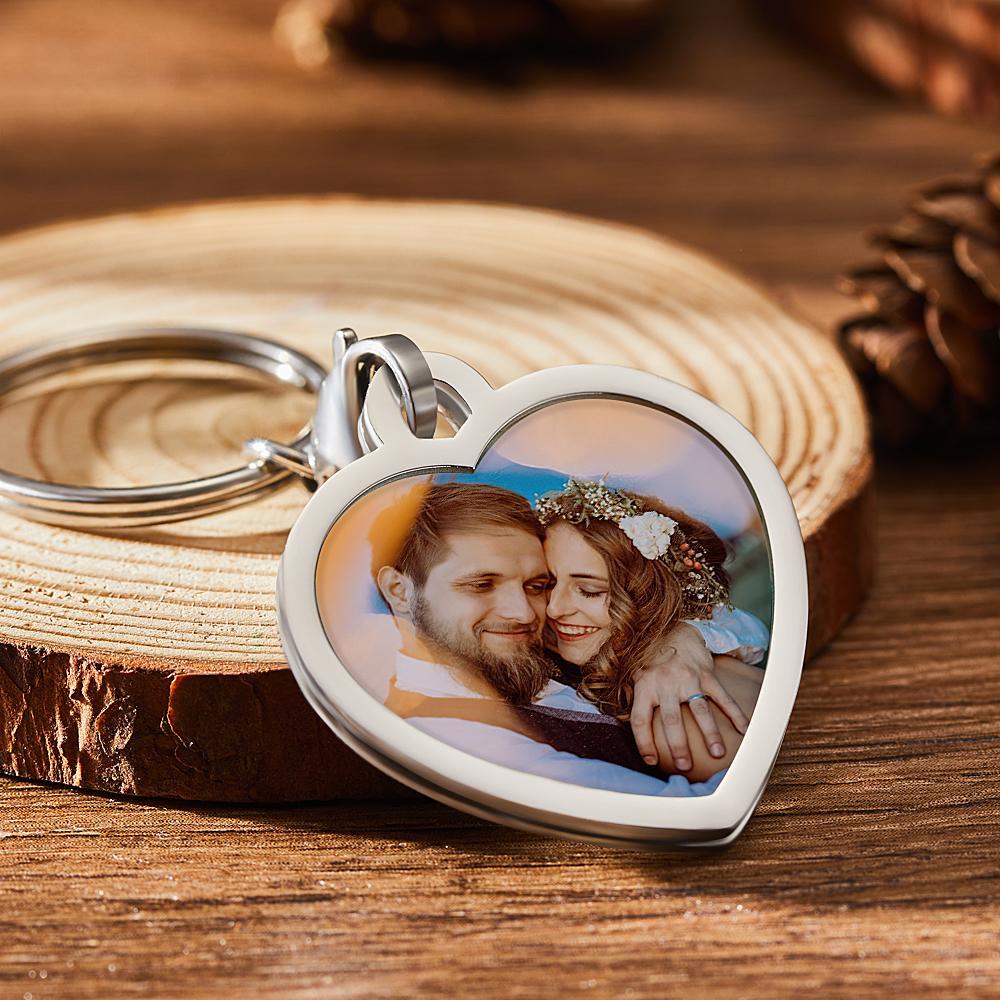 Custom Heart Shaped Photo Keychain Stainless Steel For Wife