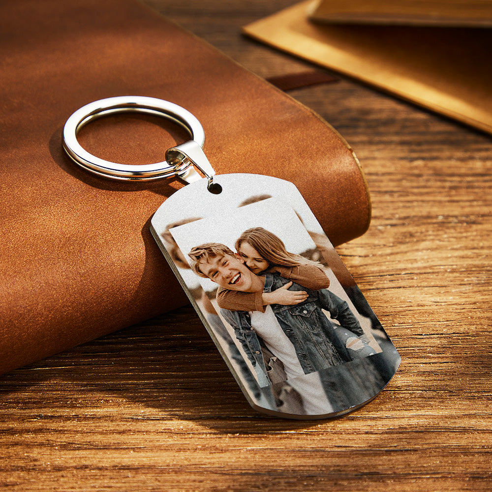 Custom Photo Metal Keychain Anniversary Gift for Him