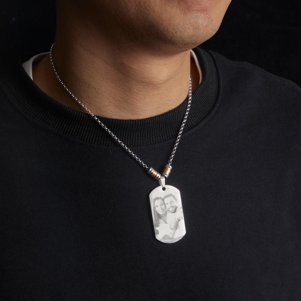 Personalized Square Photo Pendant Necklace With Engraved Gifts For Husband