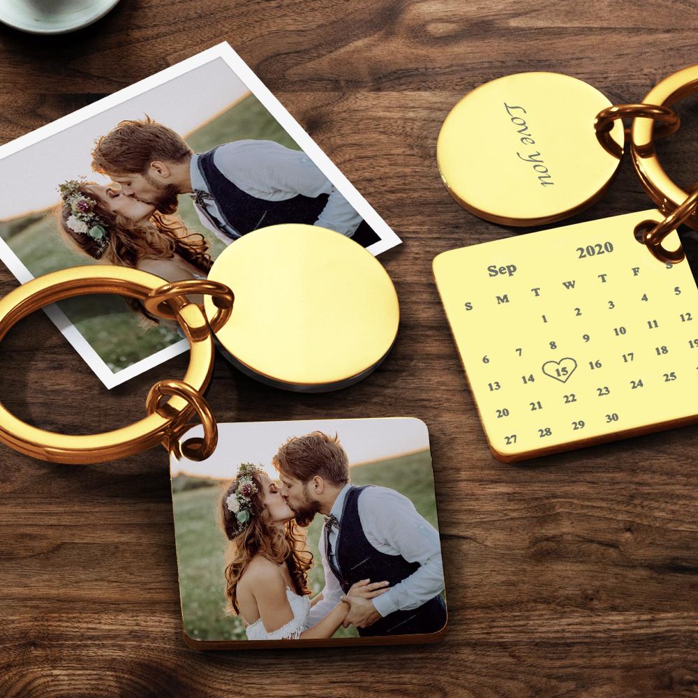 Custom Photo Keychain Engraved Calendar Keychain Gift for Wife