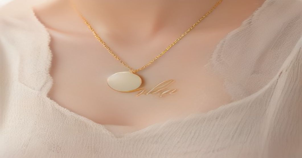Gold cursive name necklace script pendant on delicate chain, minimalist jewelry photography