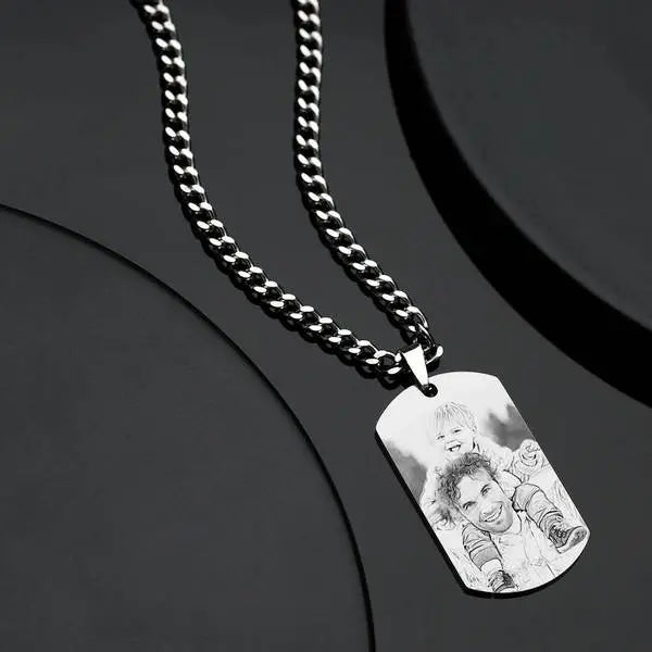 Personalised Photo Necklace Men's Jewelry With Engraving Text Stainless Steel Tag Photo Pendant Father's Day GIft For Dad
