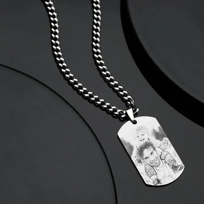 Personalised Photo Necklace Men's Jewelry With Engraving Text Stainless Steel Tag Photo Pendant Father's Day GIft For Dad
