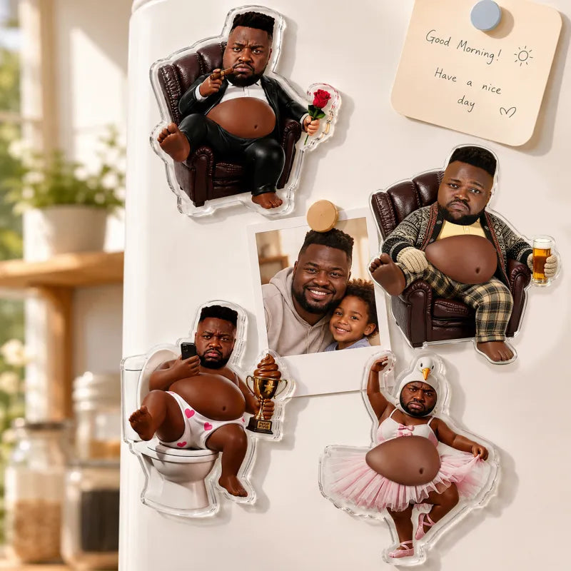 Custom Face Dad Squishy Belly Anti-collision Acrylic Sticker Personalized Photo Fridge Magnet Funny Gift