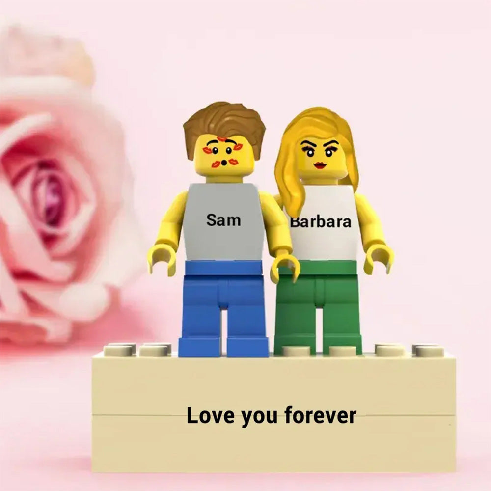 Custom Couple Minifig With Engraved Base and Display Box Gift For Lovers On Valentine's Day