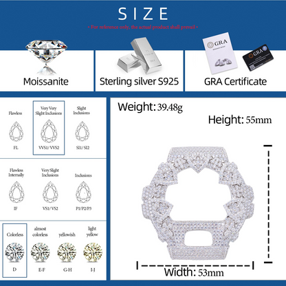 Moissanite Shield Pattern Iced Out Bezel Case Compatible with DW6900 Series CMW0041