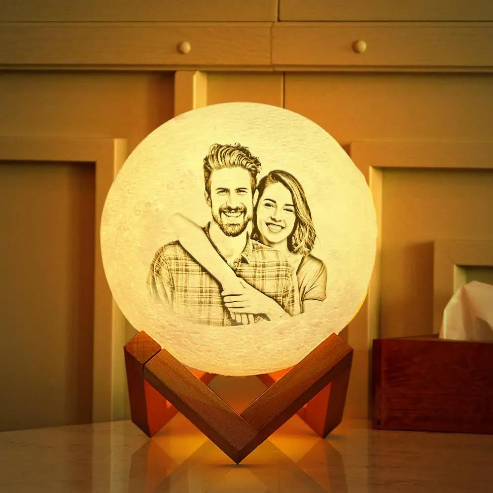 Custom Photo Moon Lamp Engraved Name Light 3D Christmas Family Gift
