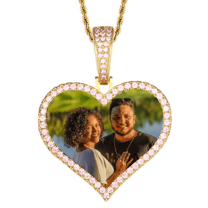 18K Iced Out Heart Shaped Photo Necklace – Personalized Photo Keepsake Gift