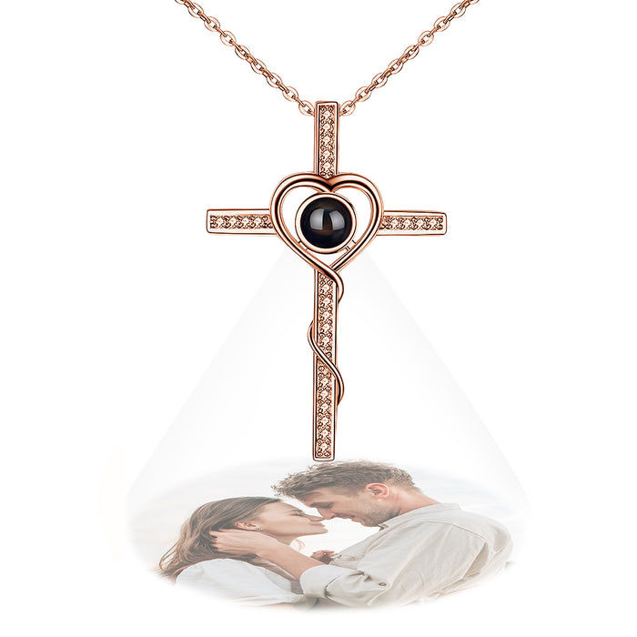 925 Silver Customized Cross Photo Projection Necklace