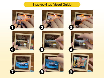 Custom Text & Photo Flipbook Frame Animation Machine without Music Detachable Photos Hand cranked Flipbook Box with Light Anniversary Gift For Wife