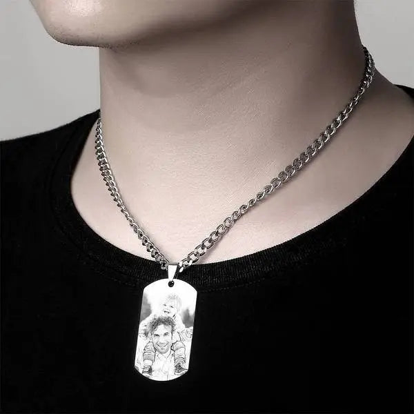 Personalised Photo Necklace Men's Jewelry With Engraving Text Stainless Steel Tag Photo Pendant Father's Day GIft For Dad