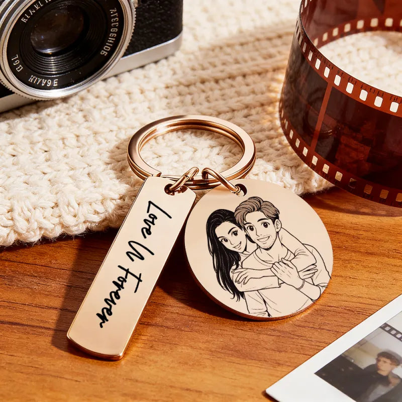 Personalized Calendar Keychain Custom Photo and Date Keyring Couple Portrait Keychain Anniversary Gift