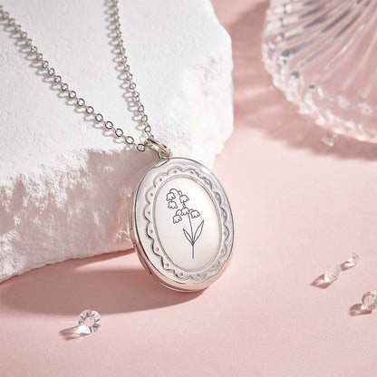 Personalized Birth Flower Locket Necklace with Photo Necklace Gift for Her