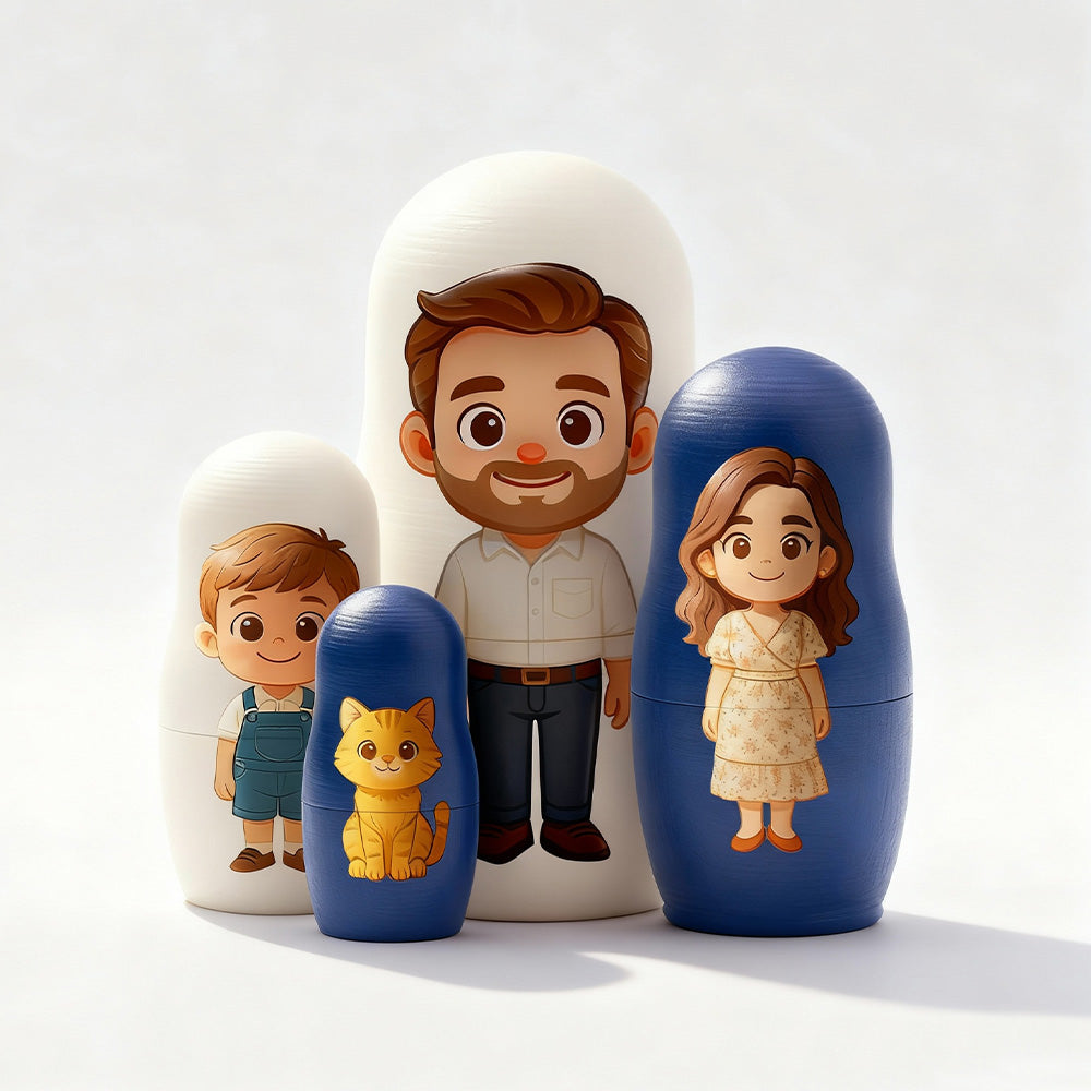 Personalized Portrait Nesting Doll Custom Photo Family Portrait Preview Cartoon Style Gift For Christmas