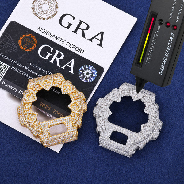 Moissanite Shield Pattern Iced Out Bezel Case Compatible with DW6900 Series CMW0041