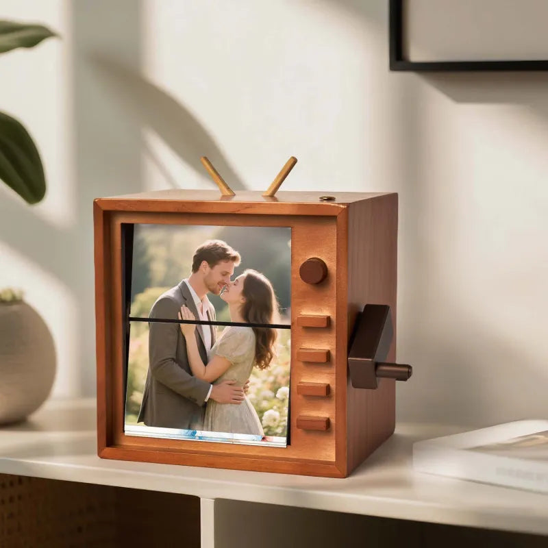 Custom Photo Hand cranked Flipbook Frame Vertical Television Animation Machine Photo Album with Light Memorial Gift