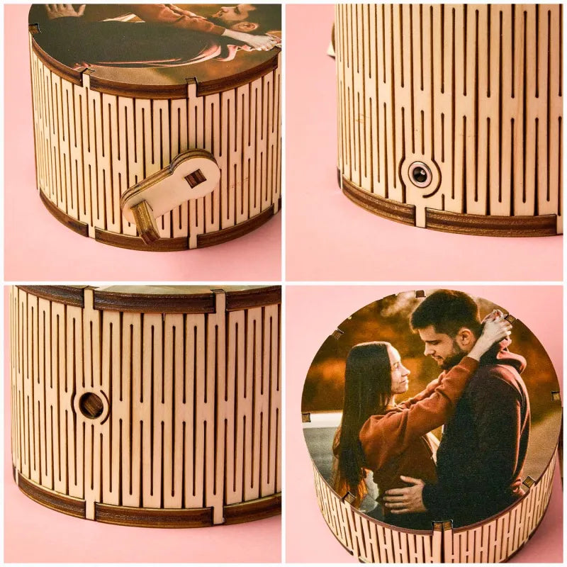 Custom Photo Cylindrical Hand Crank Music Box Can Play Music Without Phone Gift For Her