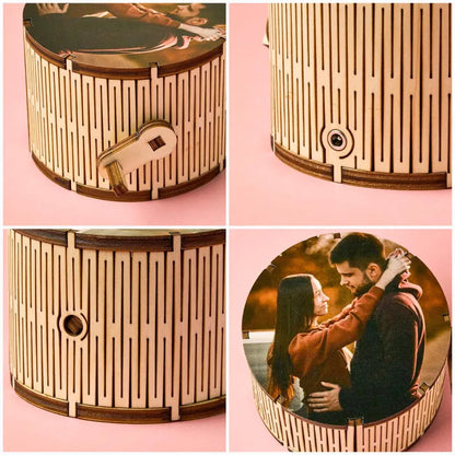 Custom Photo Cylindrical Hand Crank Music Box Can Play Music Without Phone Gift For Her