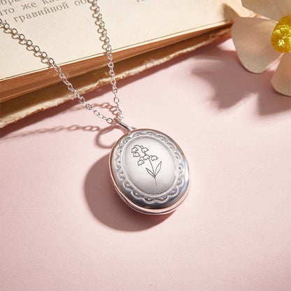 Personalized Birth Flower Locket Necklace with Photo Necklace Gift for Her