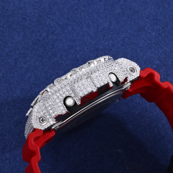 Moissanite Shield Pattern Iced Out Bezel Case Compatible with DW6900 Series CMW0041