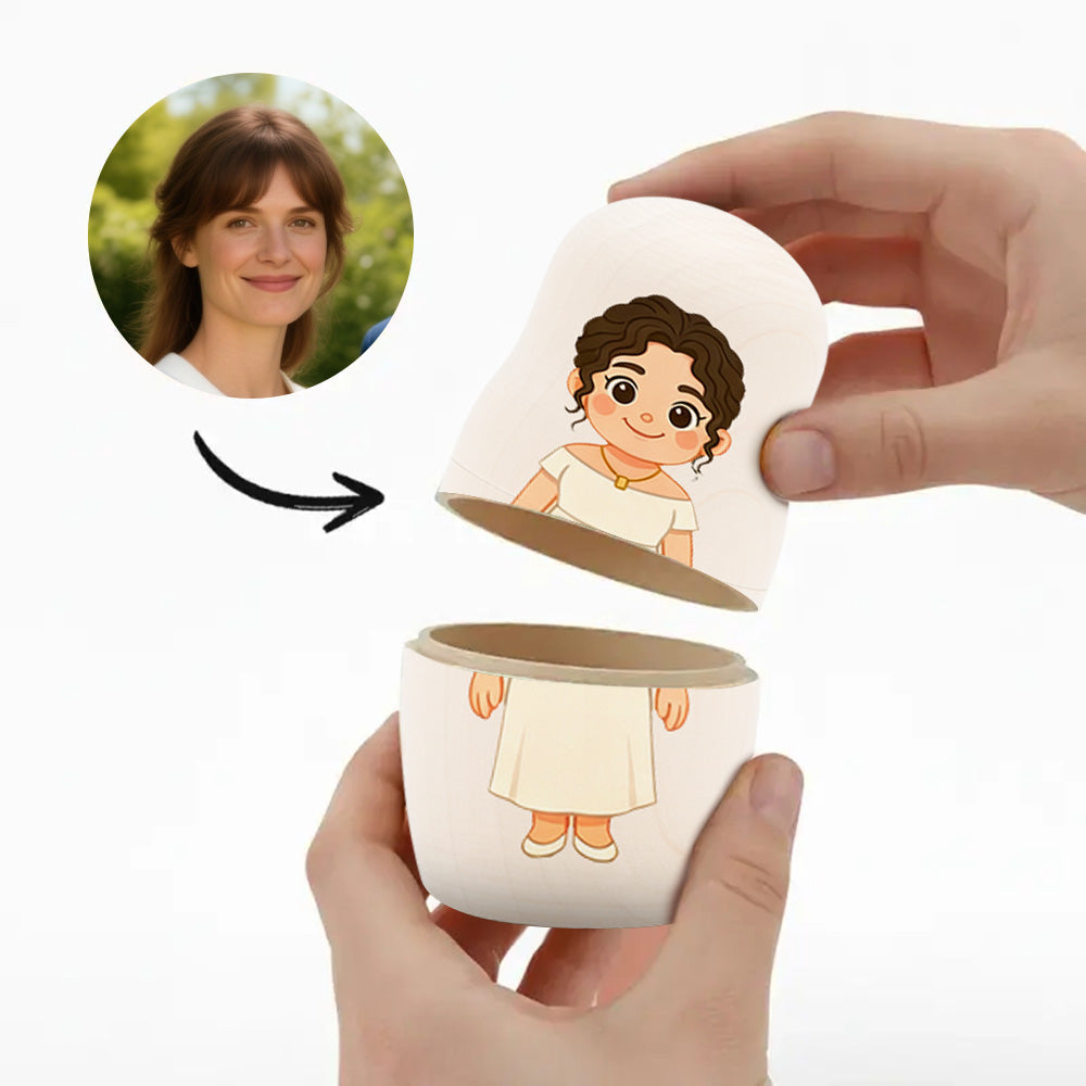 Personalized Portrait Nesting Doll Custom Photo Family Portrait Preview Cartoon Style Gift For Christmas