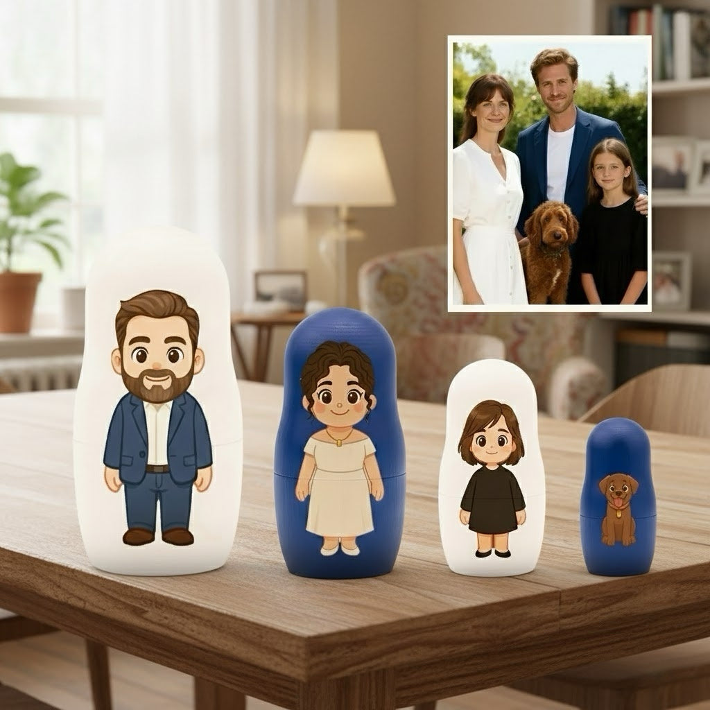 Personalized Portrait Nesting Doll Custom Photo Family Portrait Preview Cartoon Style Gift For Christmas