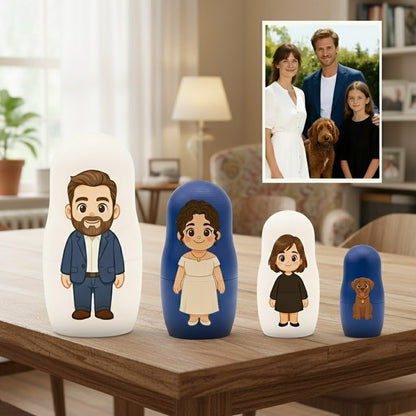 Personalized Portrait Nesting Doll Custom Photo Family Portrait Preview Cartoon Style Gift For Christmas