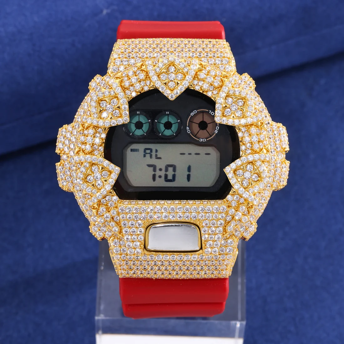 Moissanite Shield Pattern Iced Out Bezel Case Compatible with DW6900 Series CMW0041