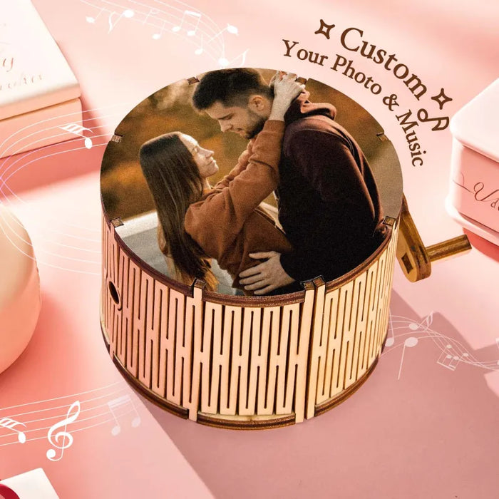 Custom Photo Cylindrical Hand Crank Music Box Can Play Music Without Phone Gift For Her