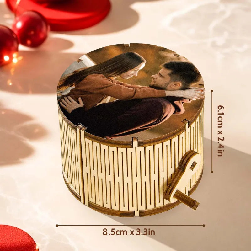 Custom Photo Cylindrical Hand Crank Music Box Can Play Music Without Phone Gift For Her