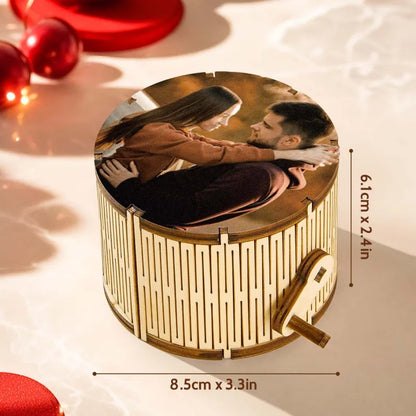 Custom Photo Cylindrical Hand Crank Music Box Can Play Music Without Phone Gift For Her
