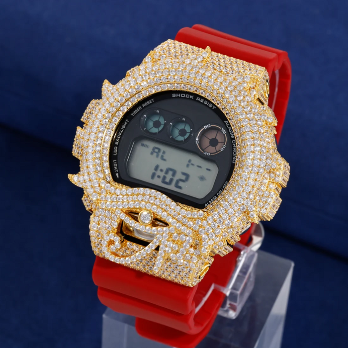 Moissanite Eye Pattern Flame Iced Out Bezel Case Compatible with DW6900 Series CMW0043