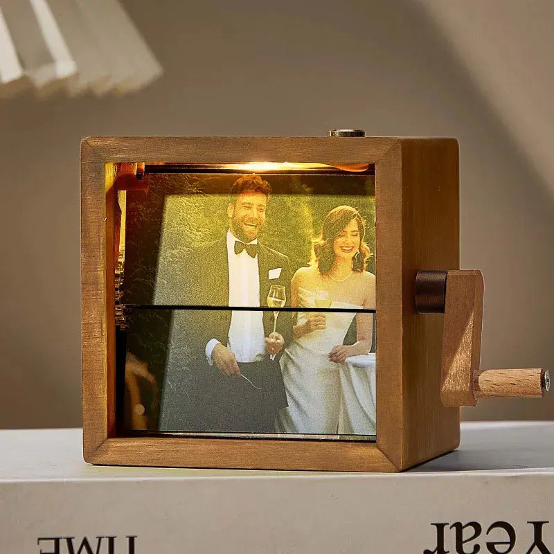 Custom Flipbook Frame with Light Hand Cranked Detachable Photos Animation Box, Auto 24-Frame Capture from Video – Unique Anniversary Gift