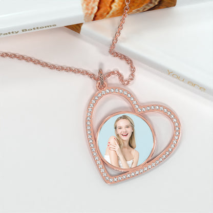 Custom Heart Pendant Inlaid Zircons Photo Necklace For Wife