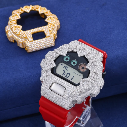 Moissanite Shield Pattern Iced Out Bezel Case Compatible with DW6900 Series CMW0041