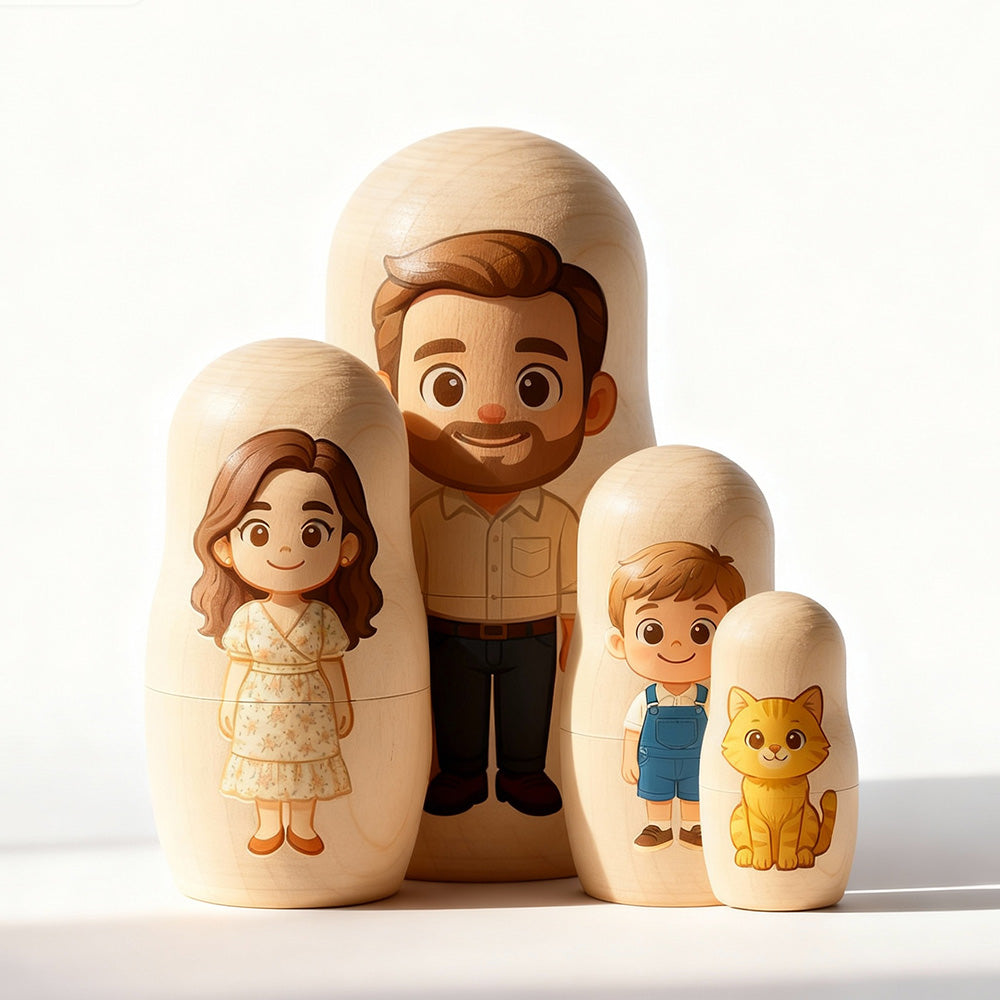 Personalized Portrait Nesting Doll Custom Photo Family Portrait Preview Cartoon Style Gift For Christmas