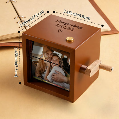 Custom Text & Photo Flipbook Frame Animation Machine without Music Detachable Photos Hand cranked Flipbook Box with Light Anniversary Gift For Wife