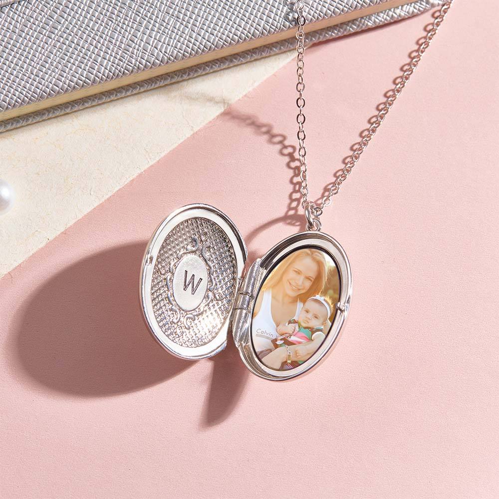 Personalized Birth Flower Locket Necklace with Photo Necklace Gift for Her
