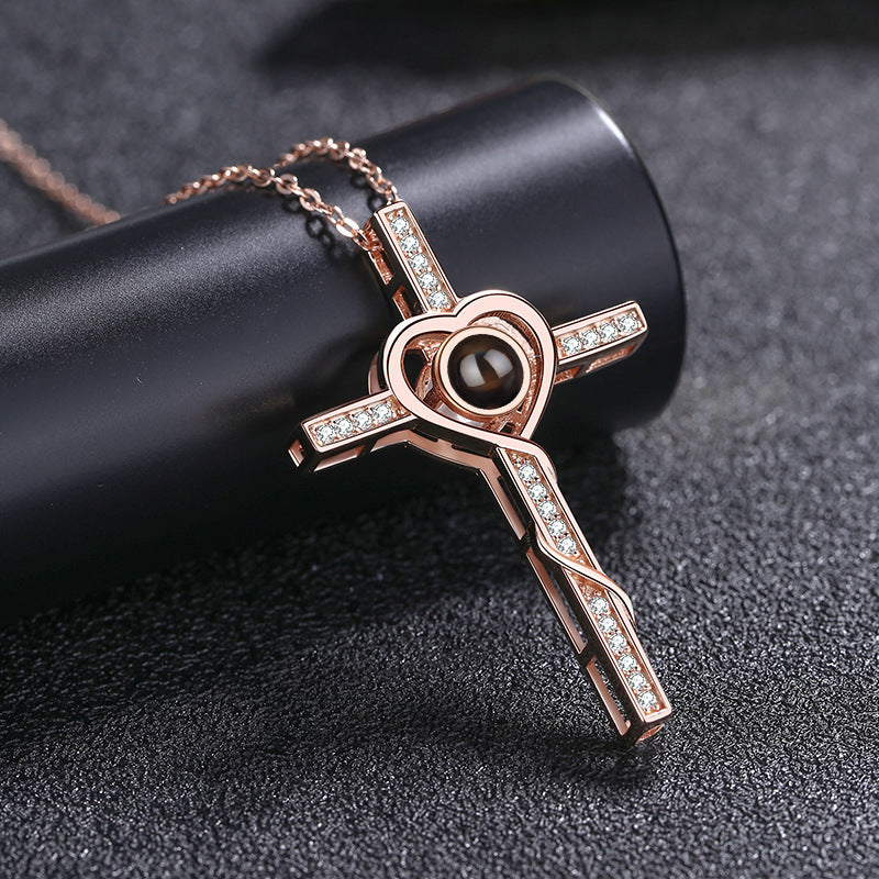 925 Silver Customized Cross Photo Projection Necklace