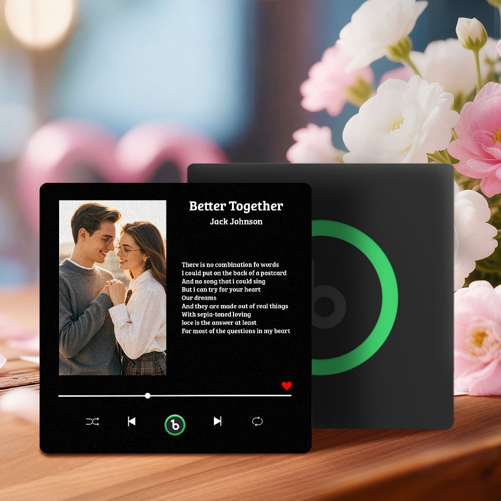 FridgeBeats Frameless Custom Fridge Magnet Personalized Couple Photo Song Quote For Valentines Gift