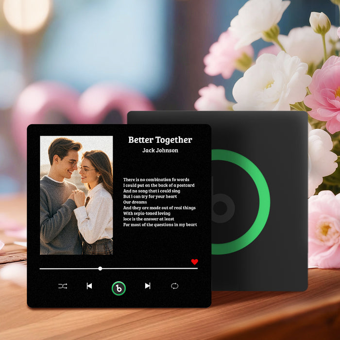 FridgeBeats Frameless Custom Fridge Magnet Personalized Couple Photo Song Quote For Valentines Gift