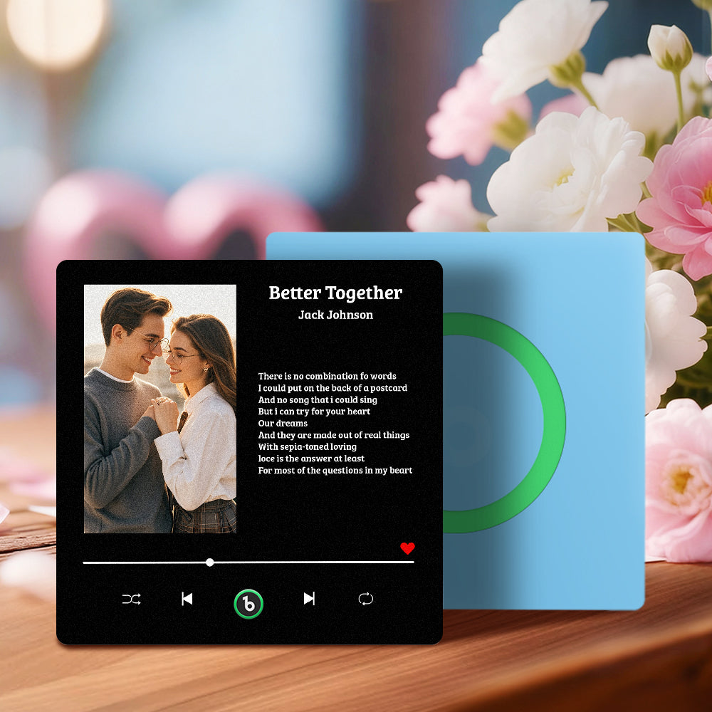 FridgeBeats Frameless Custom Fridge Magnet Personalized Couple Photo Song Quote For Valentines Gift