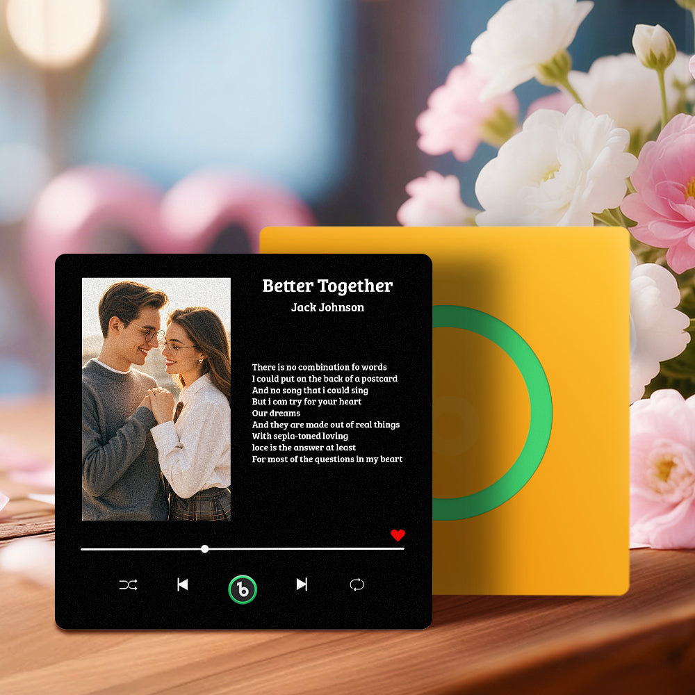 FridgeBeats Frameless Custom Fridge Magnet Personalized Couple Photo Song Quote For Valentines Gift