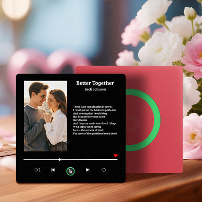 FridgeBeats Frameless Custom Fridge Magnet Personalized Couple Photo Song Quote For Valentines Gift
