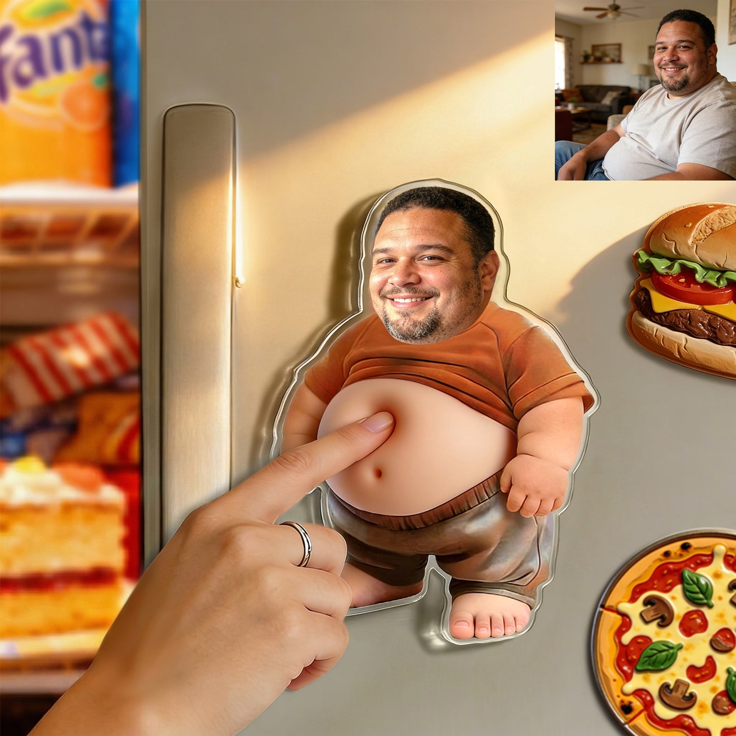 Custom 2 Stickers Face Squishy Belly Anti-collision Fridge Magnet – Soft Squeeze Belly Cute Funny  Father's Day