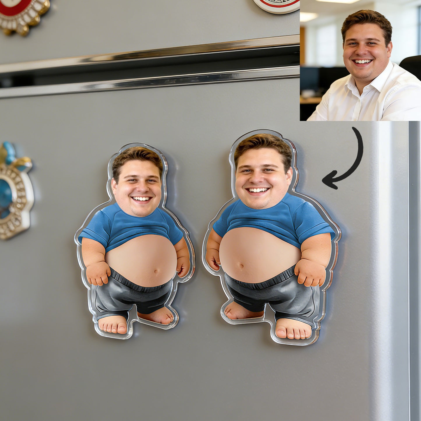 Custom 2 Stickers Face Squishy Belly Anti-collision Fridge Magnet – Soft Squeeze Belly Cute Funny  Father's Day