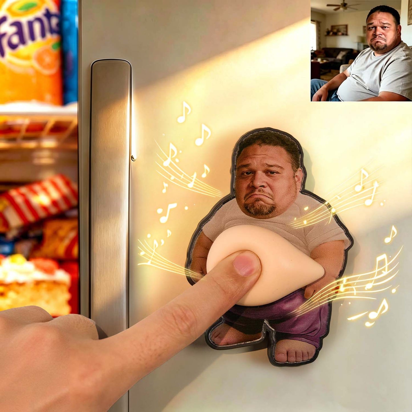Personalized Squishy Photo & Music Fridge Magnet – Custom Photo Character Squeeze Belly Magnet with Built-in Sound, Funny Gift for Family