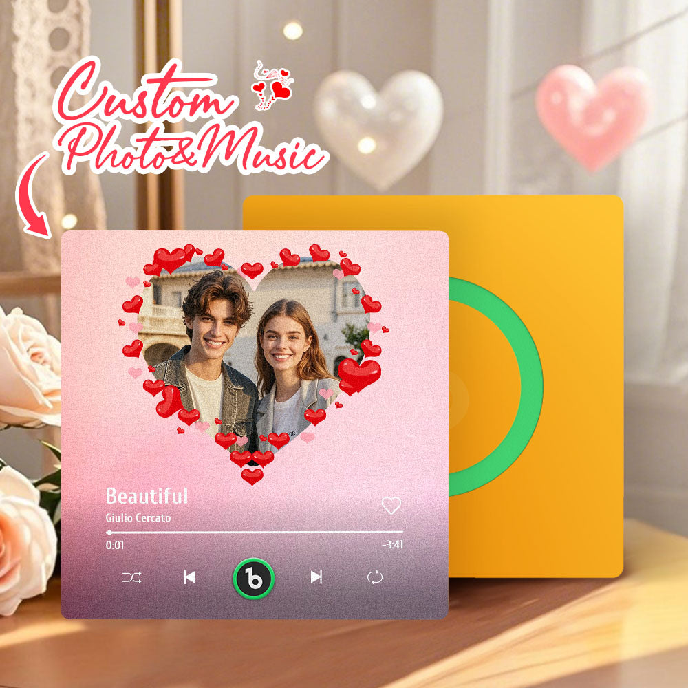FridgeBeats Frameless 4.0 Personalized Heart Style Photo Music Fridge Magnet Valentines Gift For Wife